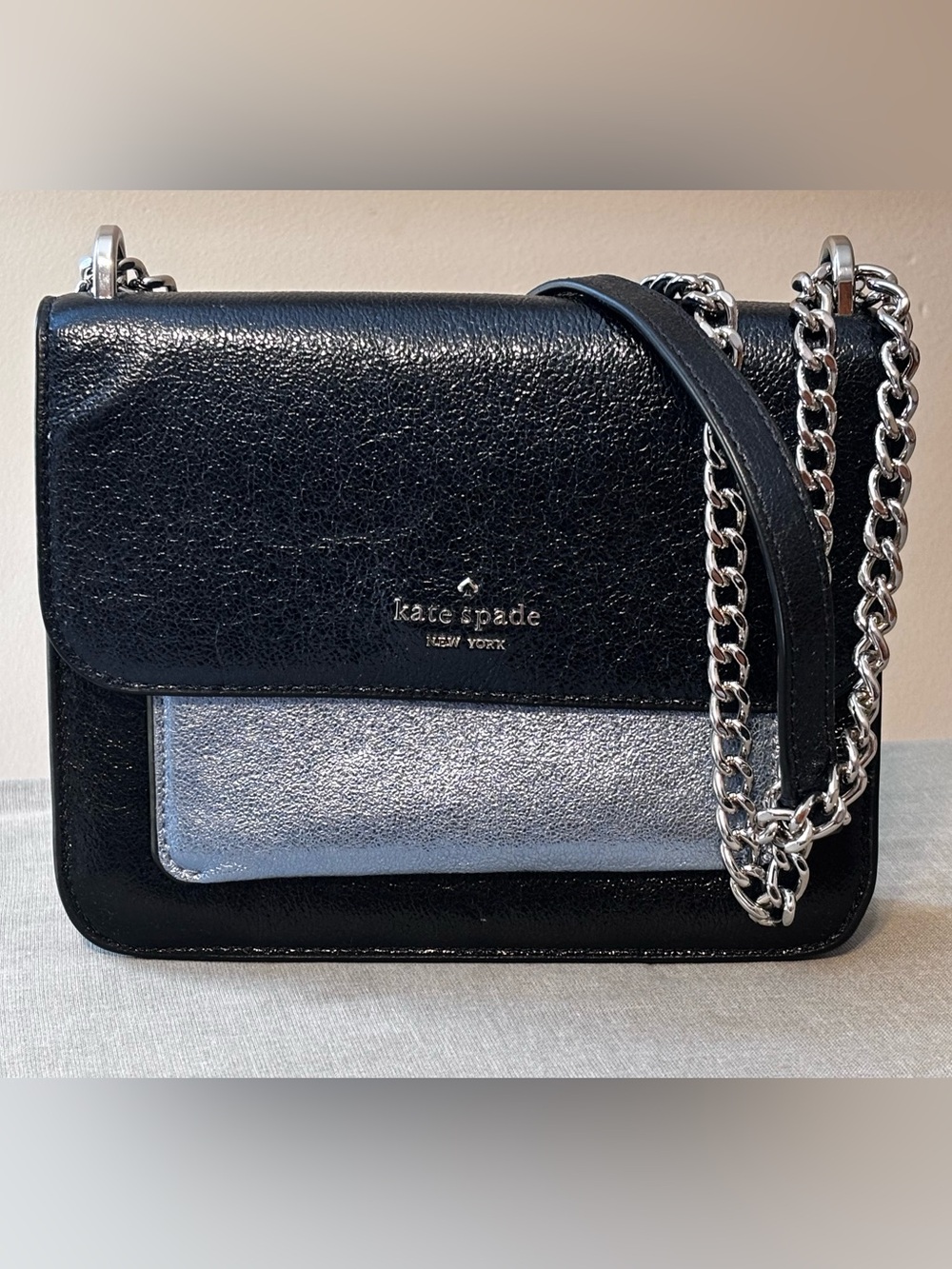 kate spade Navy & Silver Leather Chain Shoulder Bag